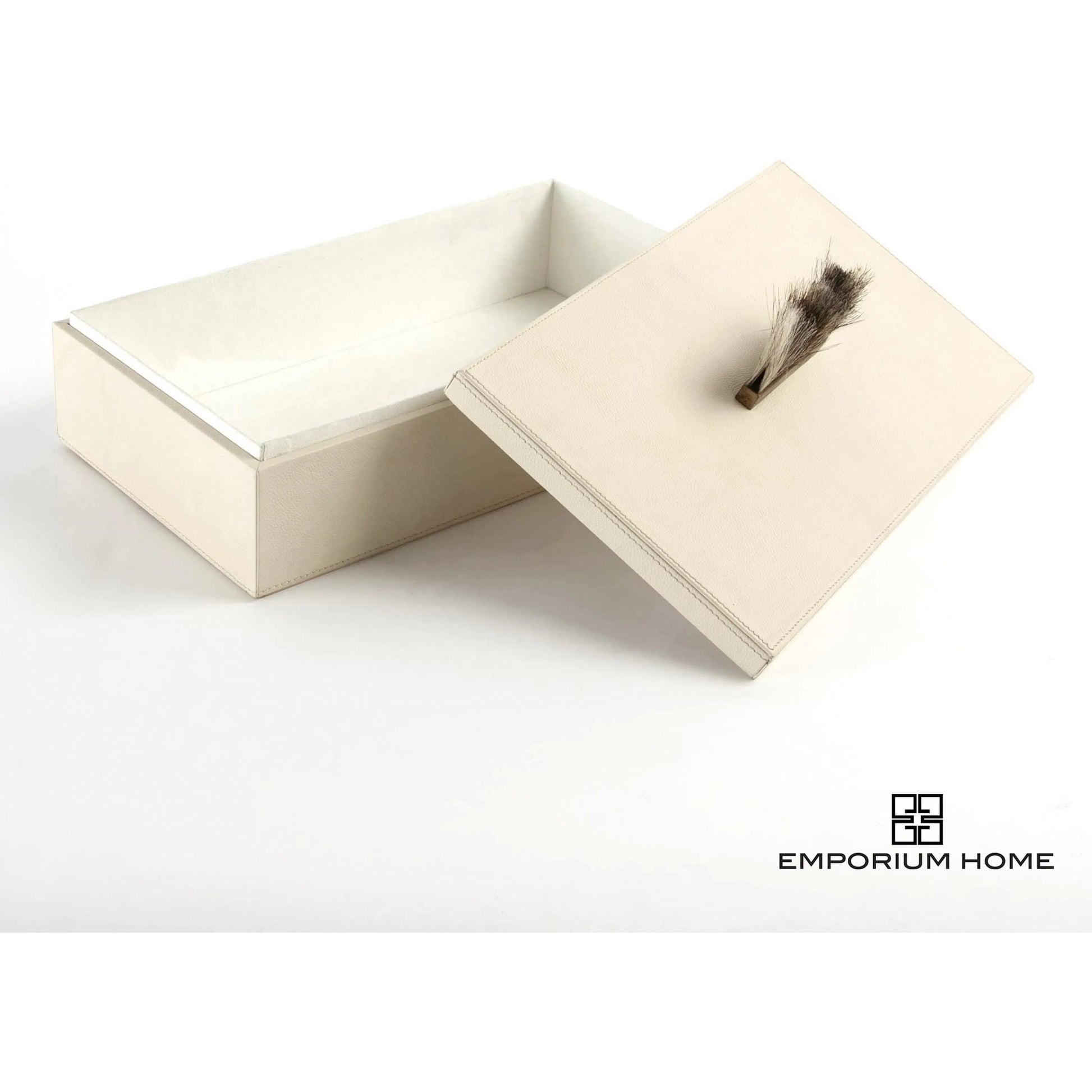 Harrington Box by Global Views. Made from mdf, brass, horse hair, leather cladding in a traditional style.
