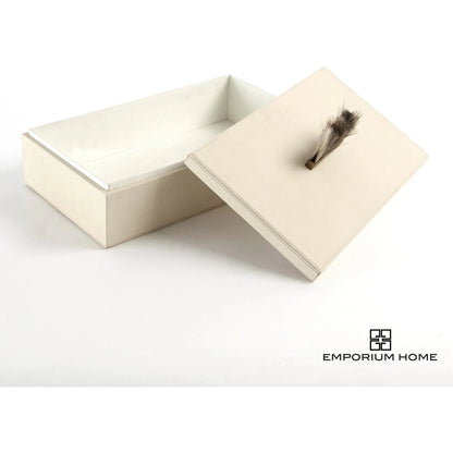 Harrington Box by Global Views. Made from mdf, brass, horse hair, leather cladding in a traditional style.