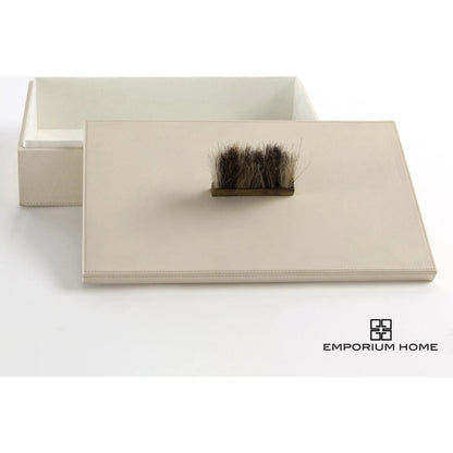 Harrington Box by Global Views. Made from mdf, brass, horse hair, leather cladding in a traditional style.