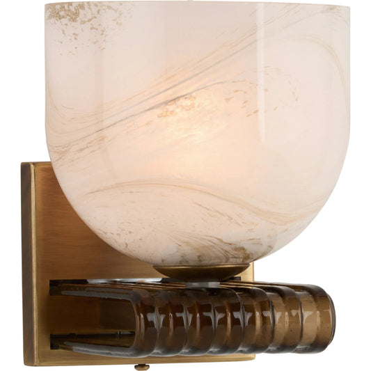 Donata Sconce by Wildwood in white, cream, brown and amber, marbled, antique brass. Made from unique in a unique style.