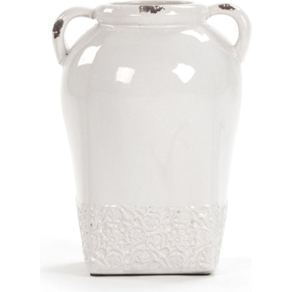 Jar with Handles by Zentique in distressed crackle white and ceramic. Made from ceramic in a traditional style.