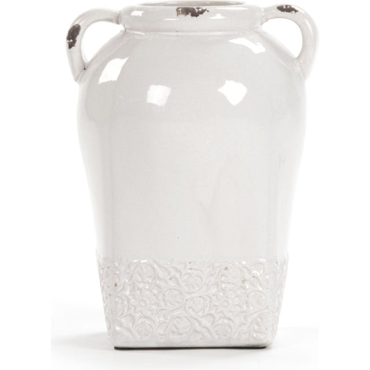 Jar with Handles by Zentique in distressed crackle white and ceramic. Made from ceramic in a traditional style.