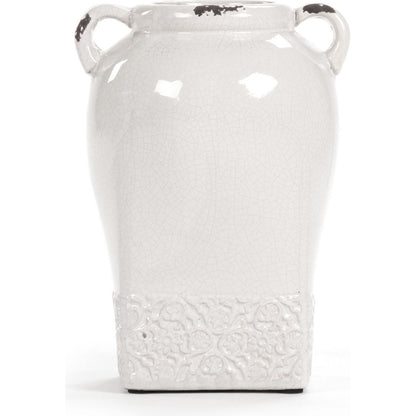 Jar with Handles by Zentique in distressed crackle white and ceramic. Made from ceramic in a traditional style.