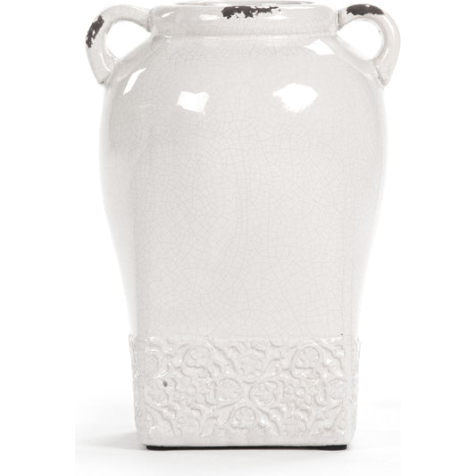 Jar with Handles by Zentique in distressed crackle white and ceramic. Made from ceramic in a traditional style.