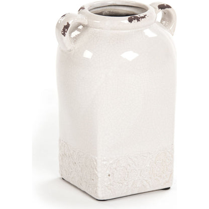Jar with Handles by Zentique in distressed crackle white and ceramic. Made from ceramic in a traditional style.