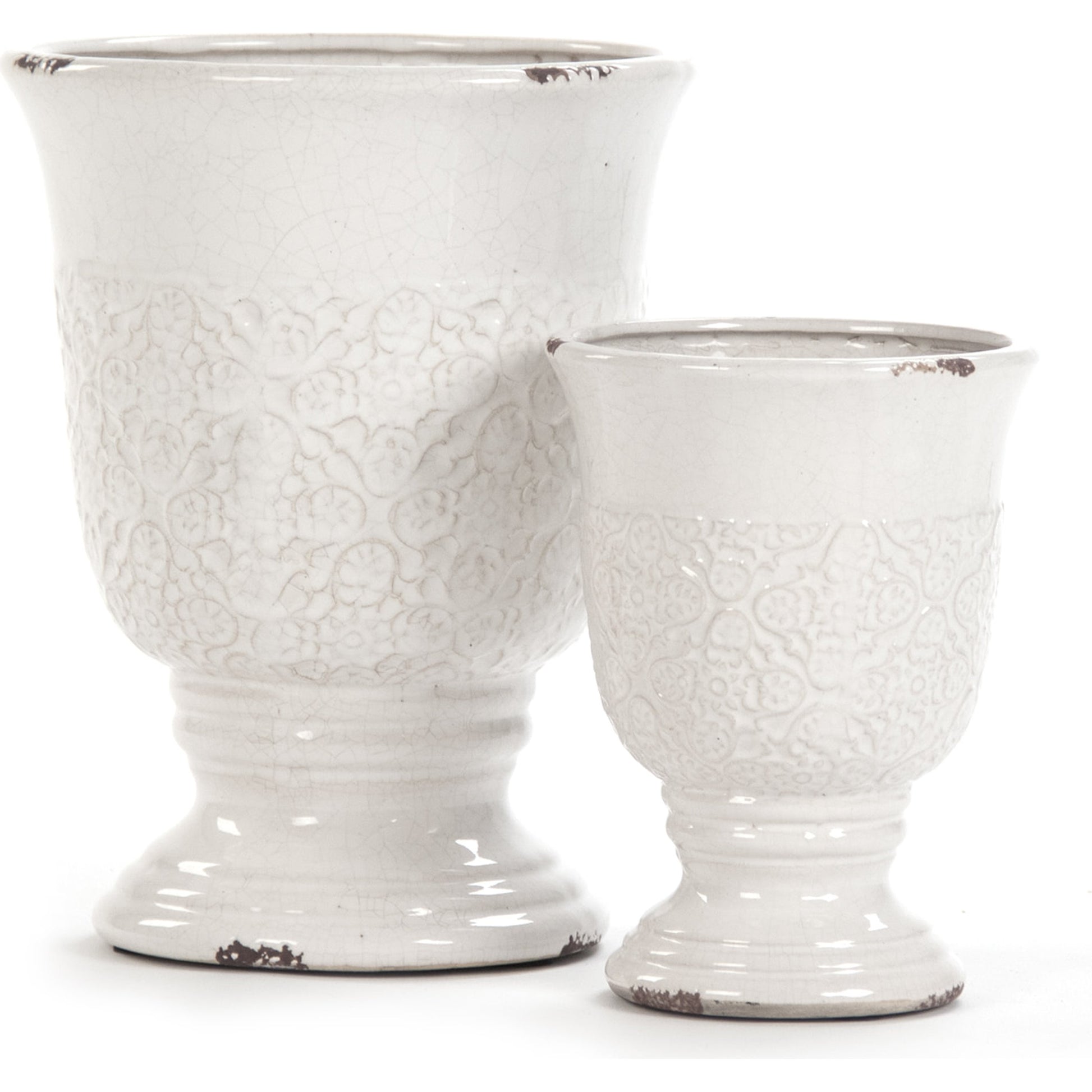 Urn Planter by Zentique in distressed crackle white and ceramic. Made from ceramic in a cottage & farmhouse style.