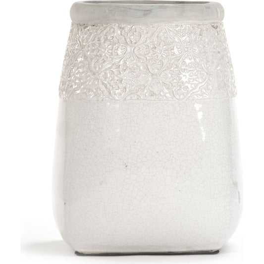 Distressed Pottery Jar by Zentique in distressed crackle white and ceramic. Made from ceramic in a cottage & farmhouse style.