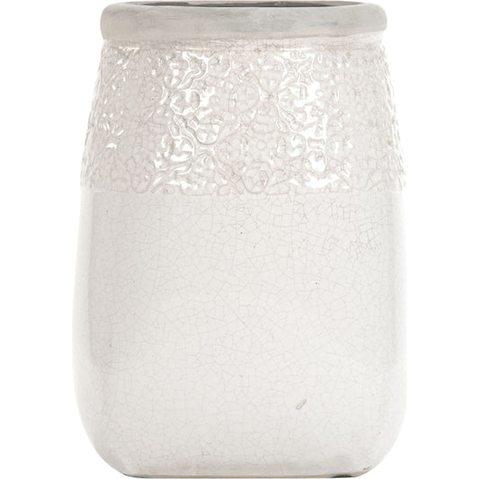 Distressed Pottery Jar by Zentique in distressed crackle white and ceramic. Made from ceramic in a cottage & farmhouse style.