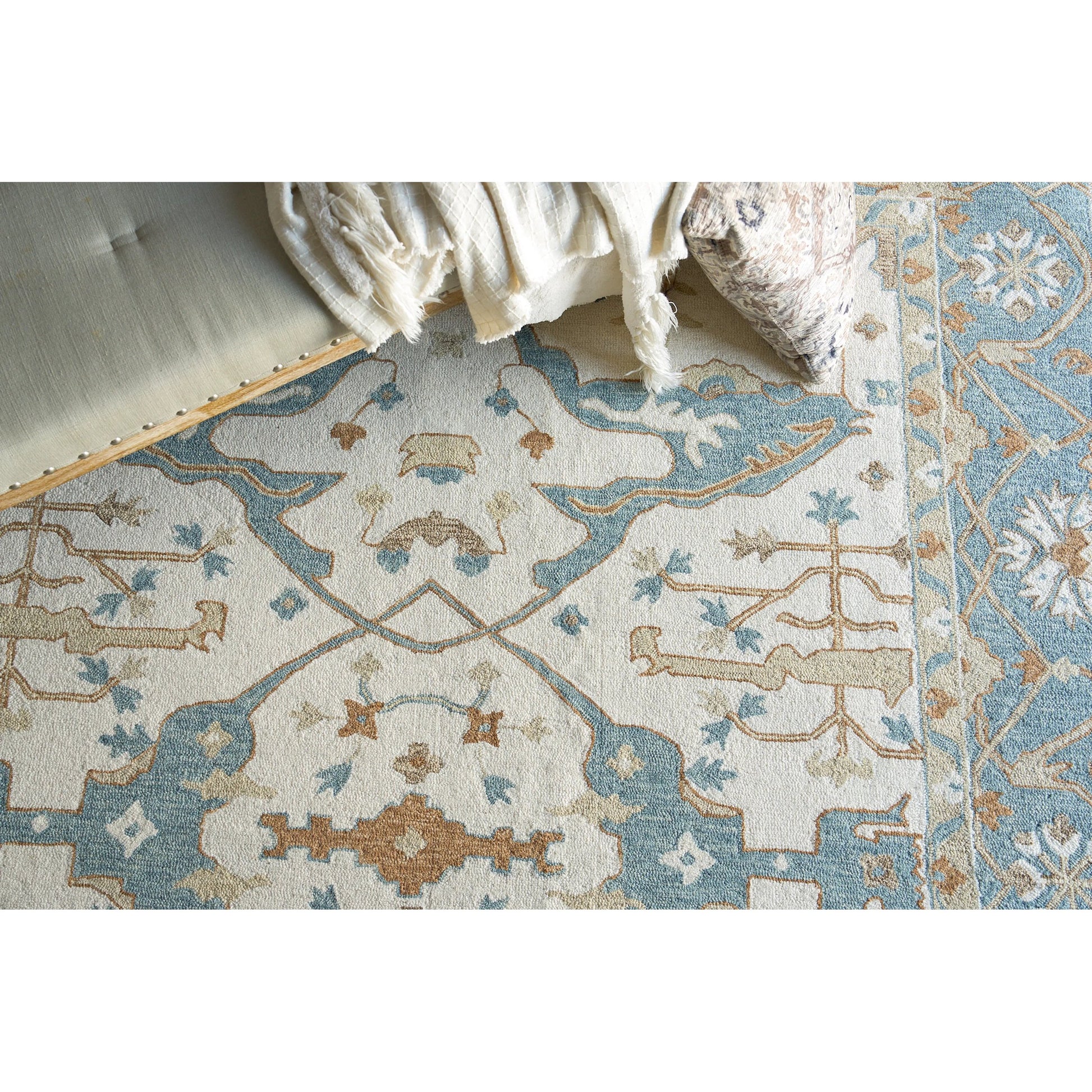 Claremont Oushak 6794 Rug by Exquisite Rugs in ivory, light blue. Made from new zealand wool in a unique style.