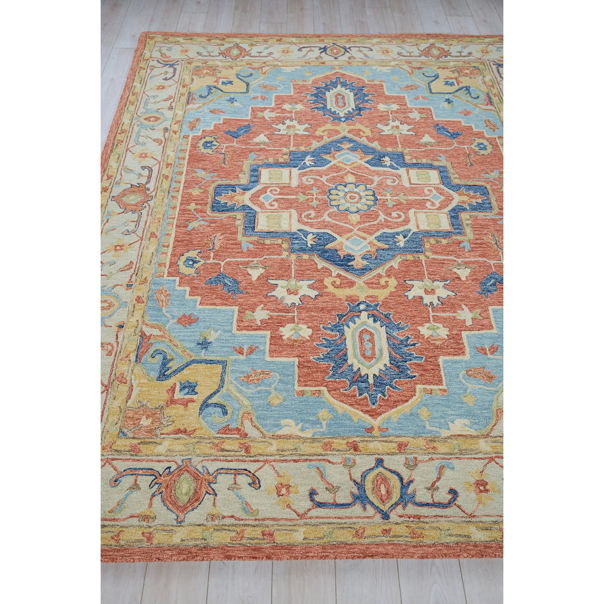Richmond Serapi Area Rug by Exquisite Rugs in beige, red. Made from new zealand wool in a unique style.