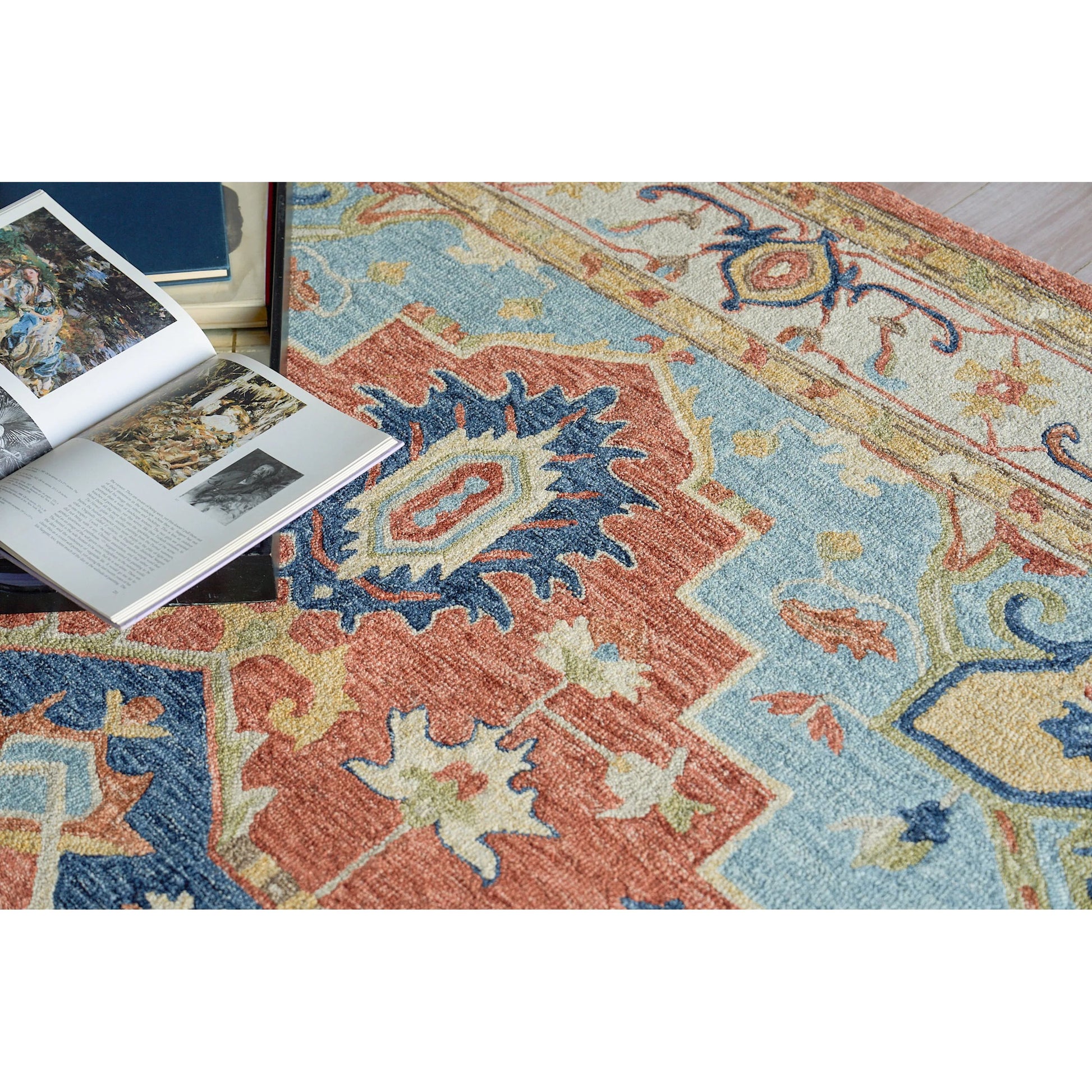 Richmond Serapi Area Rug by Exquisite Rugs in beige, red. Made from new zealand wool in a unique style.