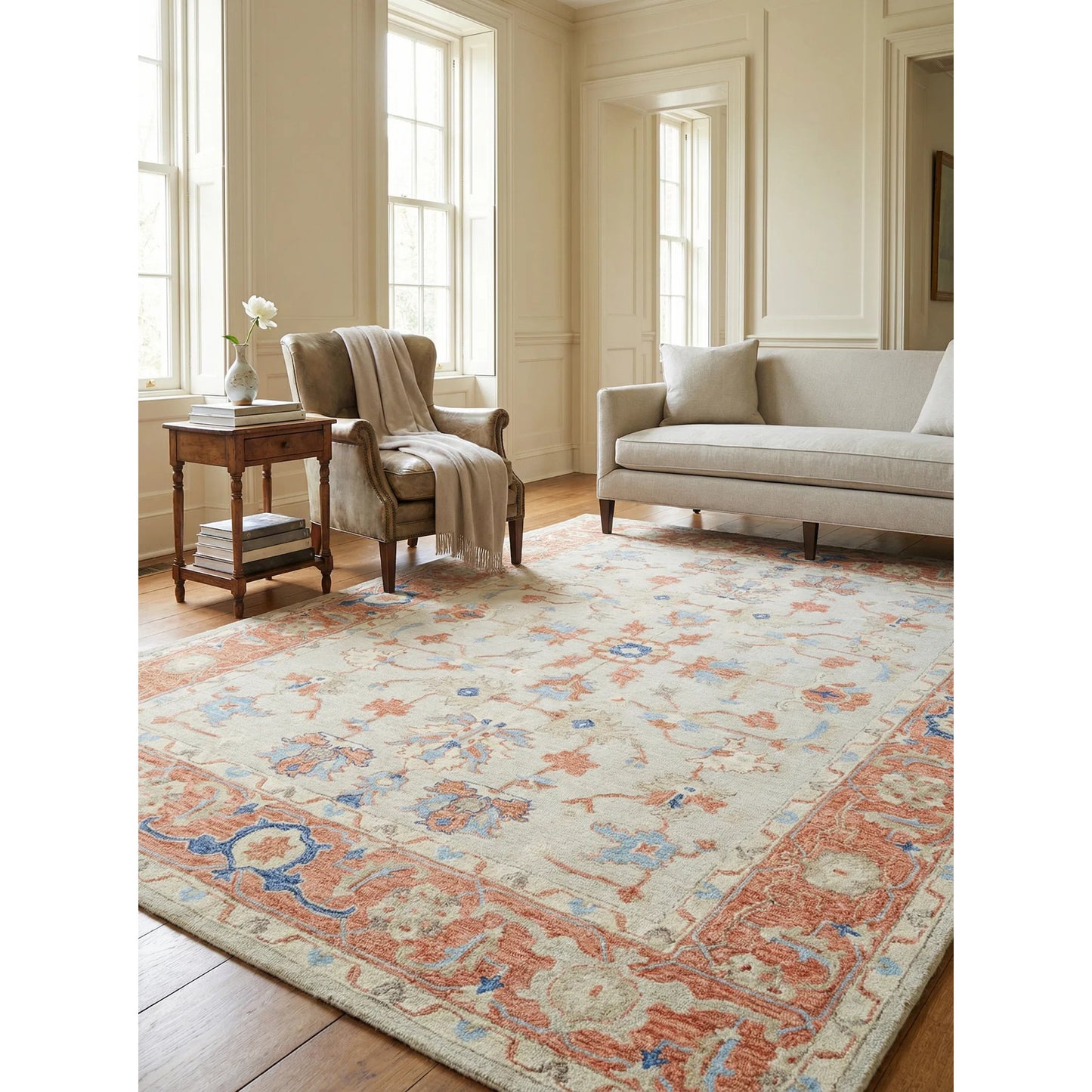 008 SI-2222565,SI-2222566,SI-2222567,SI-2222571,SI-2293931 | Lifestyle | Richmond Serapi Pattern Rug by Exquisite Rugs in beige, rust. Made from new zealand wool in a unique style.