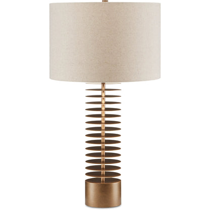 Walwyn Table Lamp by Currey and Company in painted antique brass. Made from metal in a modern style.
