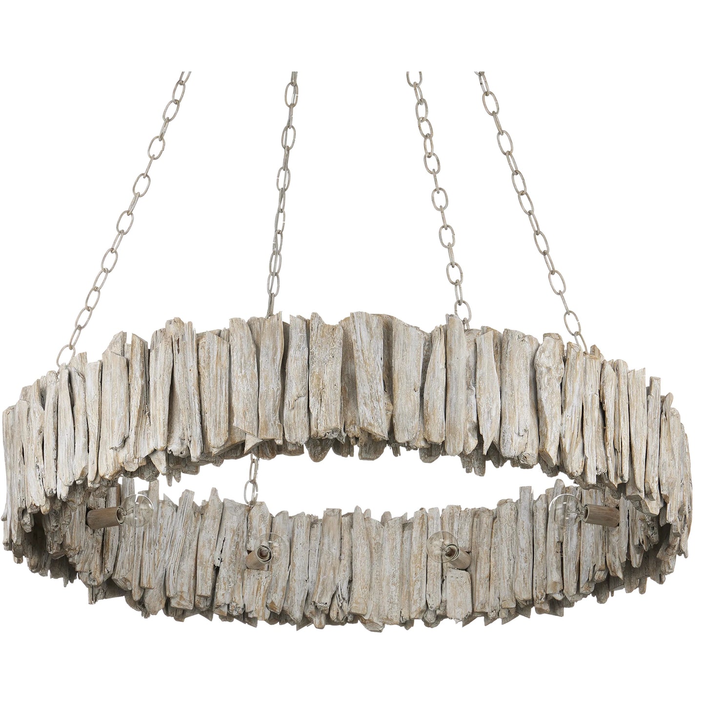 002 SI-2257420 | Additional Silo | Driftwood Ring Chandelier by Currey and Company in whitewash. Made from driftwood, wrought iron in a cottage & farmhouse style.