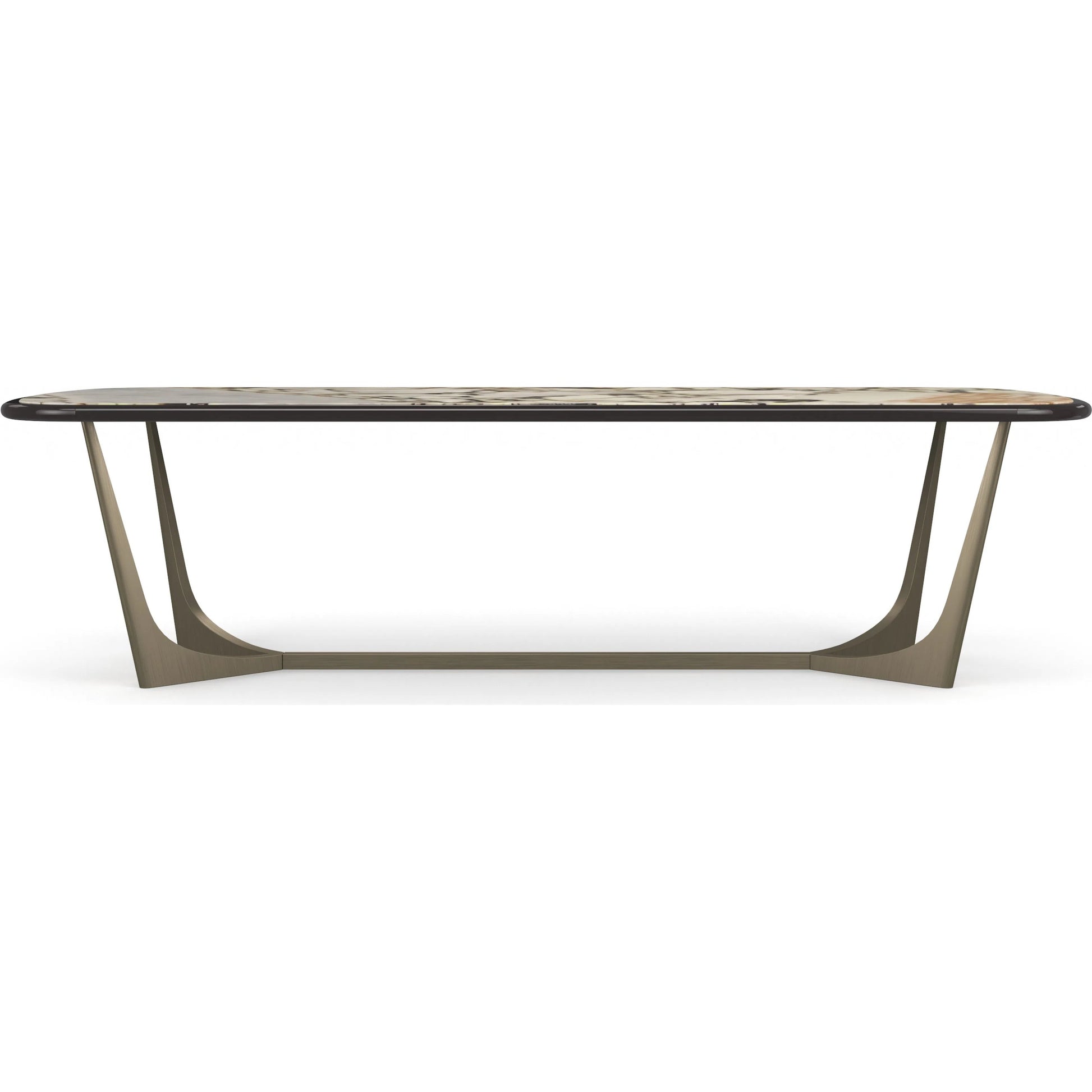 Vena Dining Table by Caracole in otter gloss, brushed gold. Made from unique in a modern style.