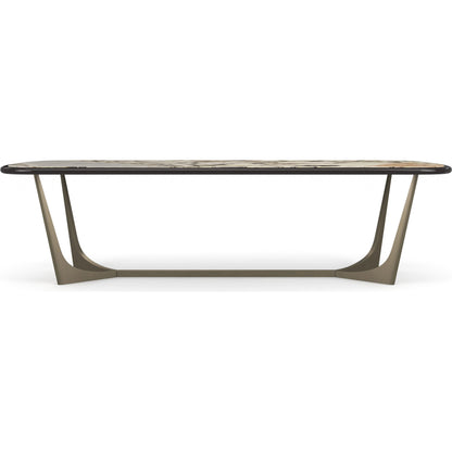 Vena Dining Table by Caracole in otter gloss, brushed gold. Made from unique in a modern style.