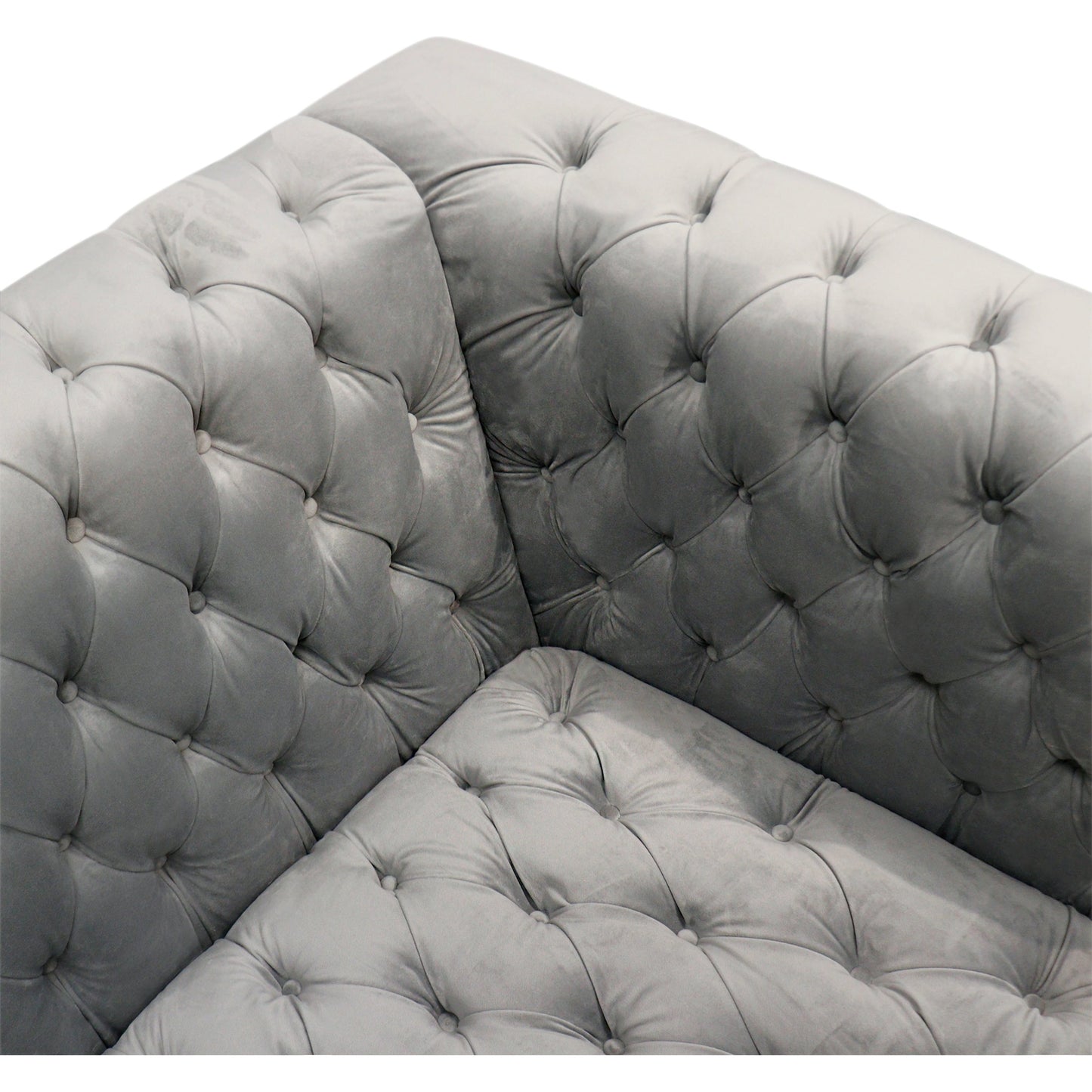 006 SI-1990653 | Closeup | Vicenza Velvet Sofa by Pasargad Home in silver. Made from velvet in a modern style.