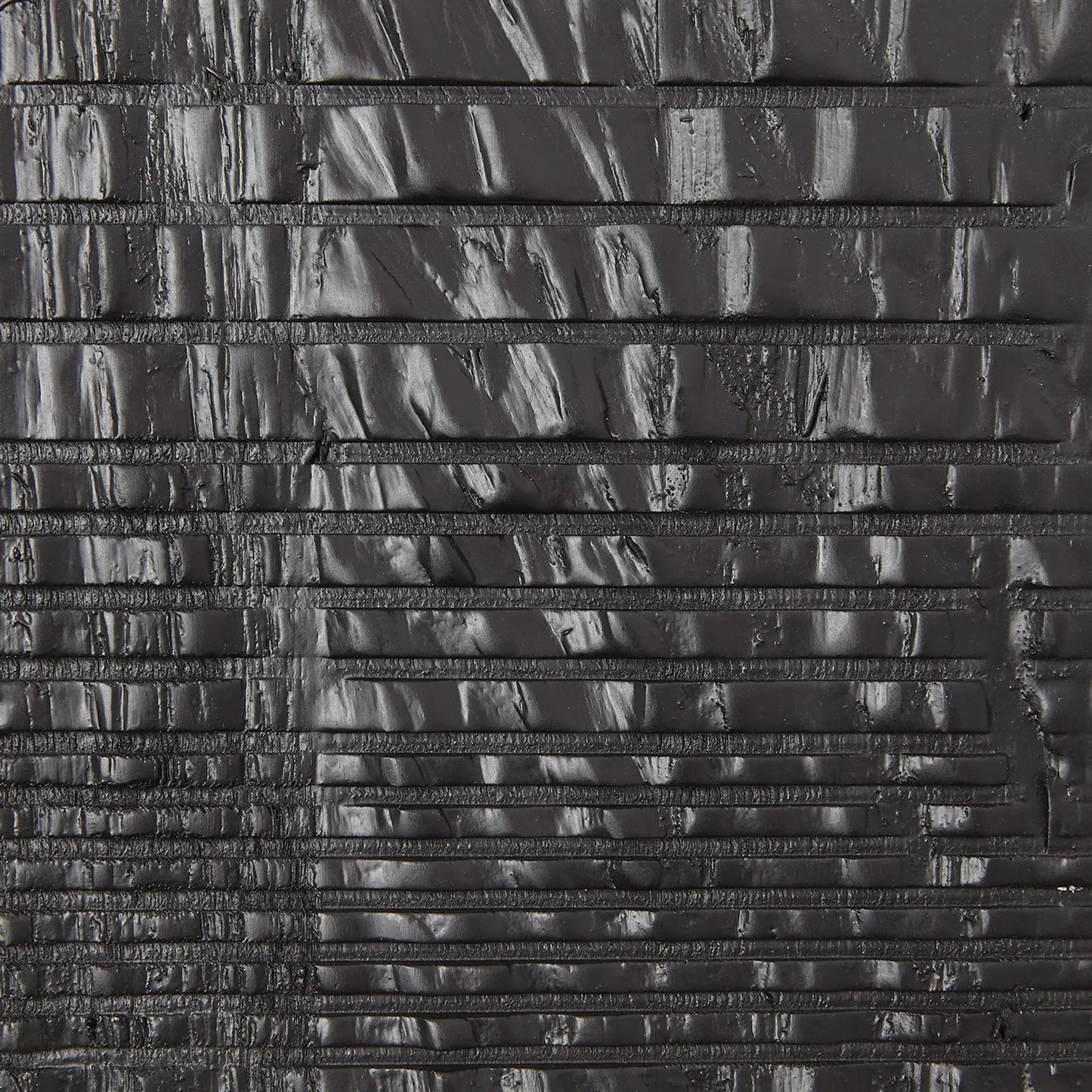 003 SR-890660 | Closeup | Kyoto Etagere by Global Views in jagged black over worn black. Made from gmelina, mdf, plywood, iron in a modern style.