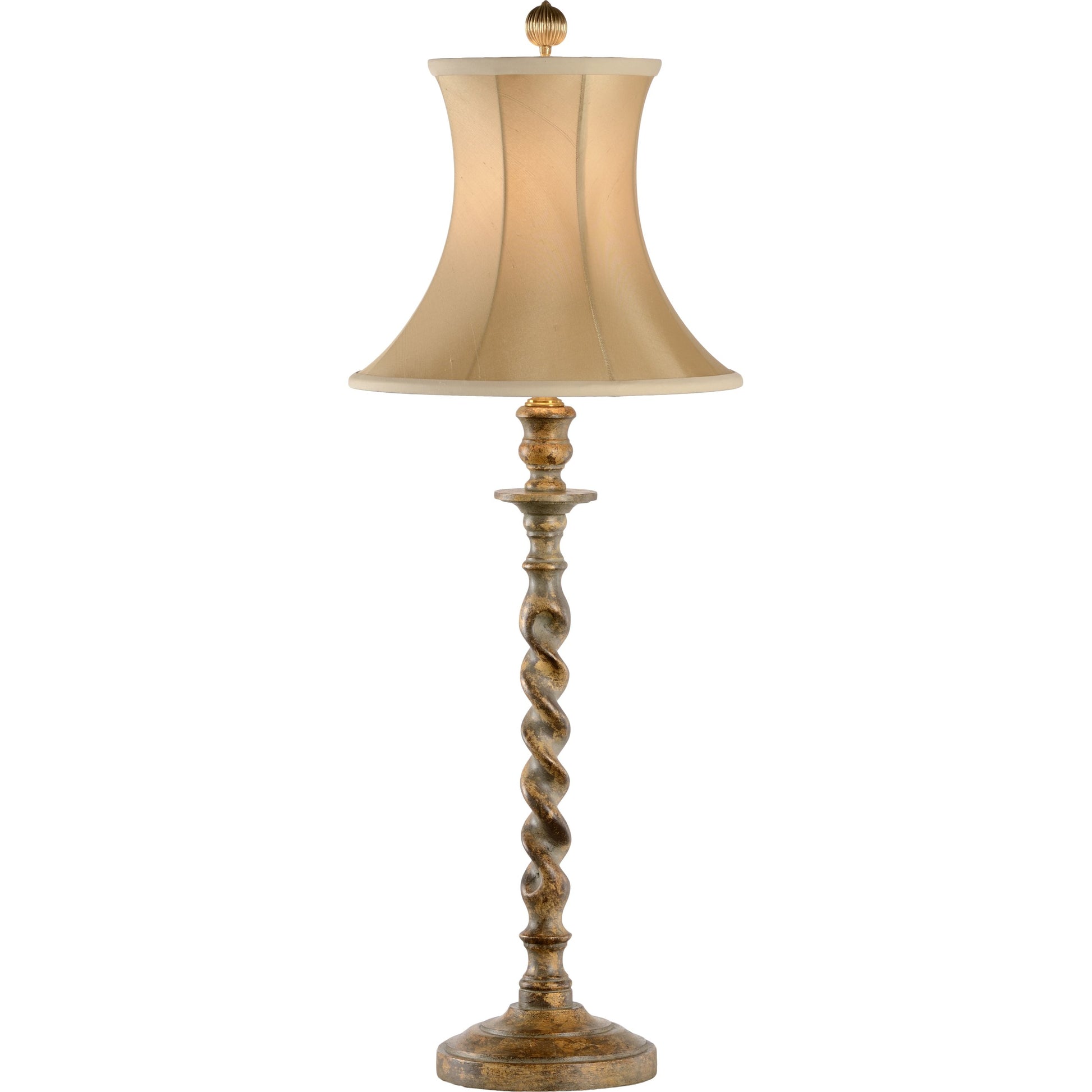 Barley Twist Buffet Lamp by Chelsea House in hand rubbed antique green. Made from wood in a cottage & farmhouse style.