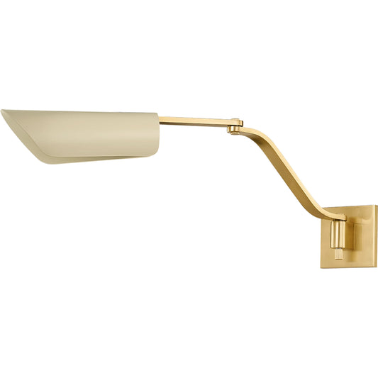 Douglaston Wall Sconce by Hudson Valley in aged brass, soft sand. Made from steel in a unique style.
