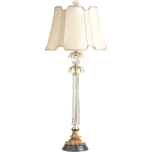 Forsythe Buffet Lamp by Chelsea House in clear, antique brass, black marble. Made from crystal, glass in a traditional style.