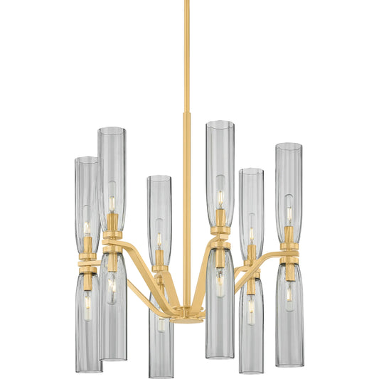 Harpswell 12-Light Chandelier by Hudson Valley in aged brass. Made from steel in a unique style.