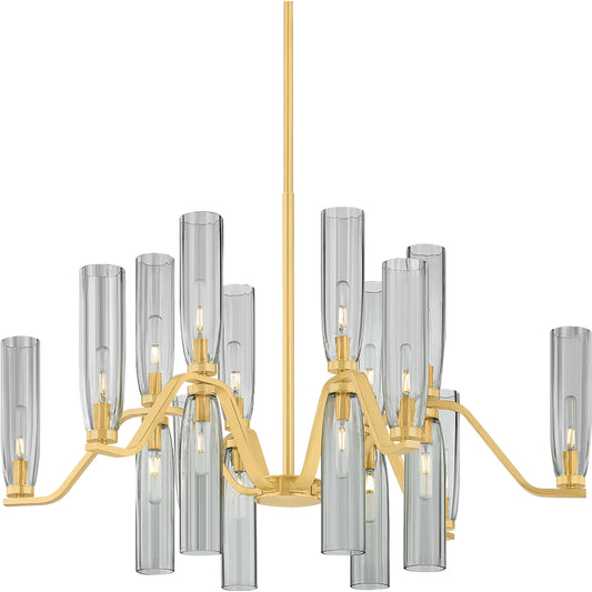 Harpswell 18-Light Chandelier by Hudson Valley in aged brass. Made from steel in a unique style.