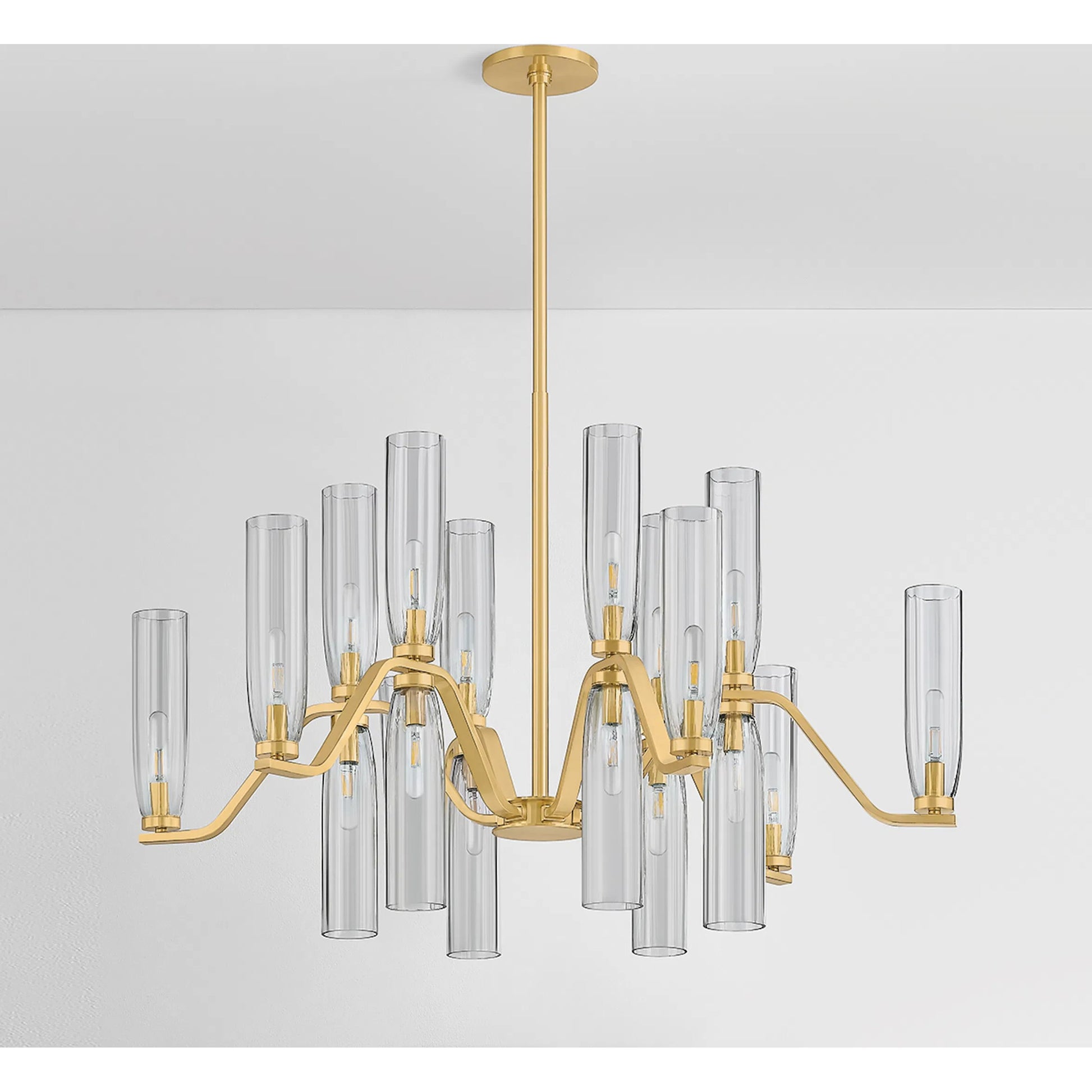 Harpswell 18-Light Chandelier by Hudson Valley in aged brass. Made from steel in a modern style.