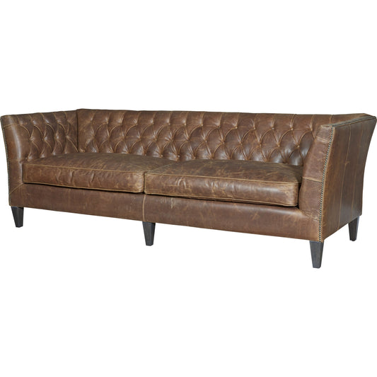 Duncan Sofa by Universal Furniture in sheridan chestnut and sheridan chestnut leather. Made from full top grain leather in a transitional style.