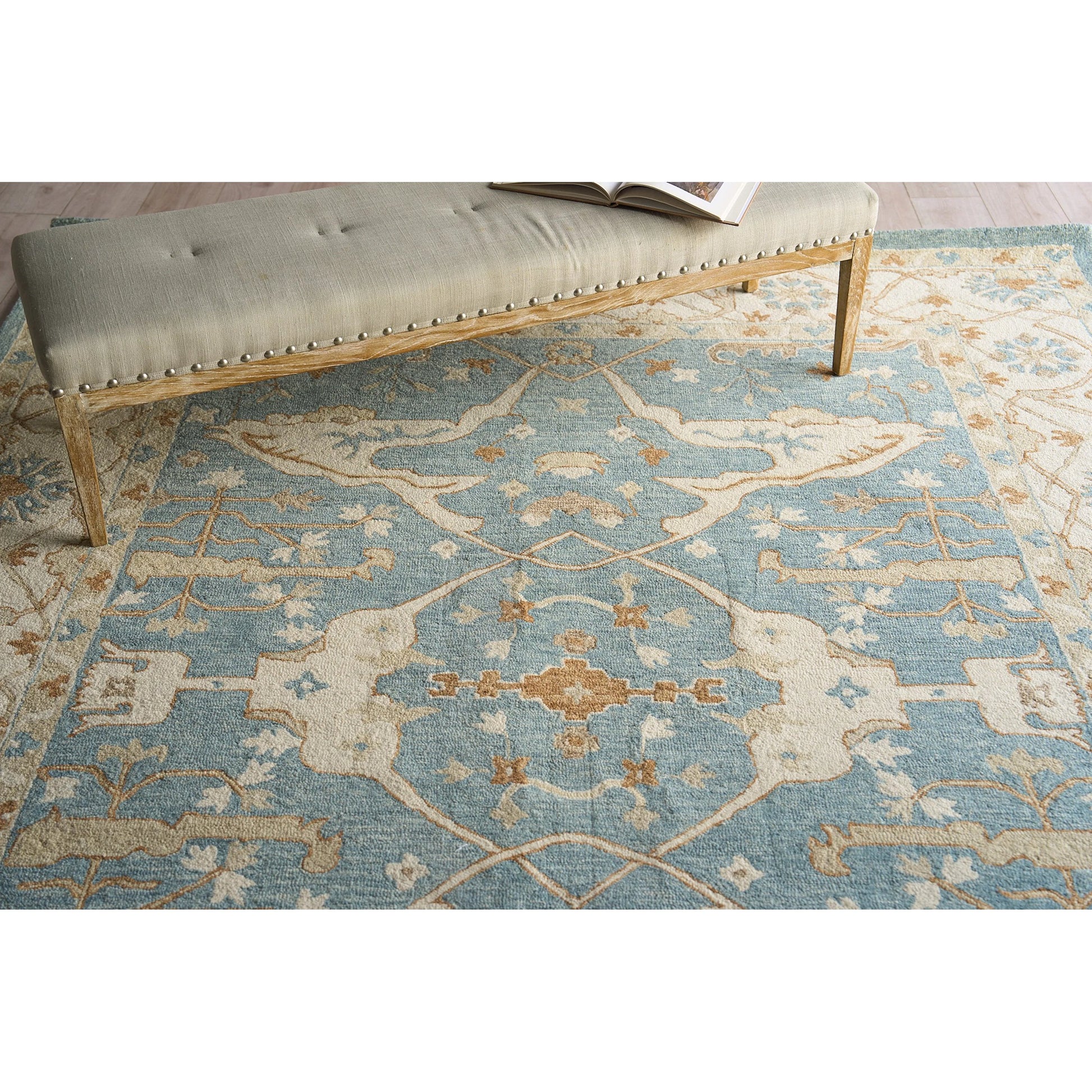 Claremont Oushak 6831 Rug by Exquisite Rugs in ivory, light blue. Made from new zealand wool in a unique style.