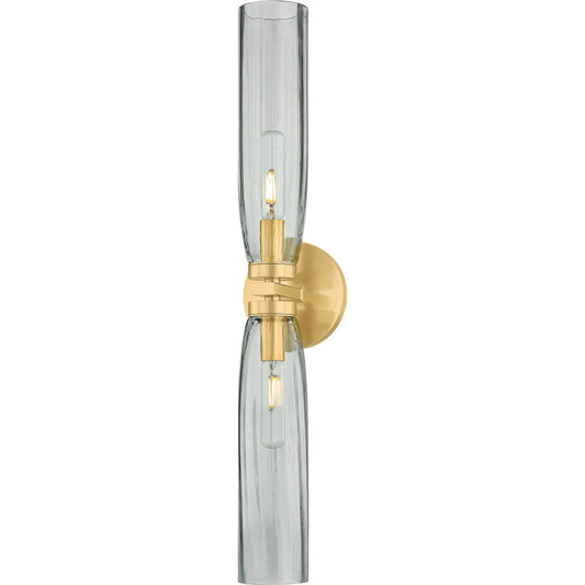 Harpswell Bath and Vanity Double Sconce by Hudson Valley in aged brass. Made from steel in a unique style.