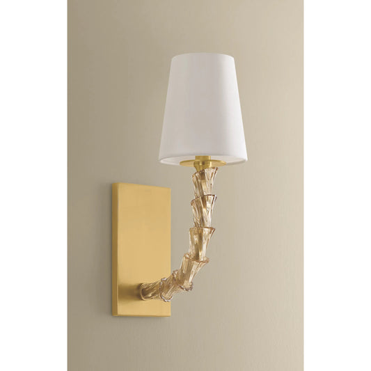 Calumet Wall Sconce by Hudson Valley in aged brass. Made from glass in a unique style.