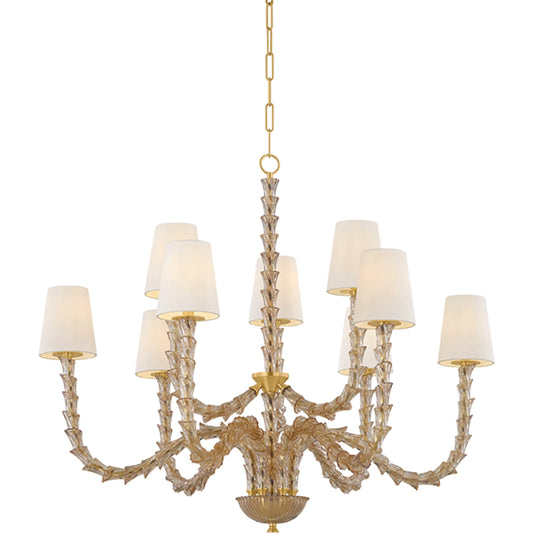 Calumet Chandelier by Hudson Valley in aged brass. Made from steel in a unique style.