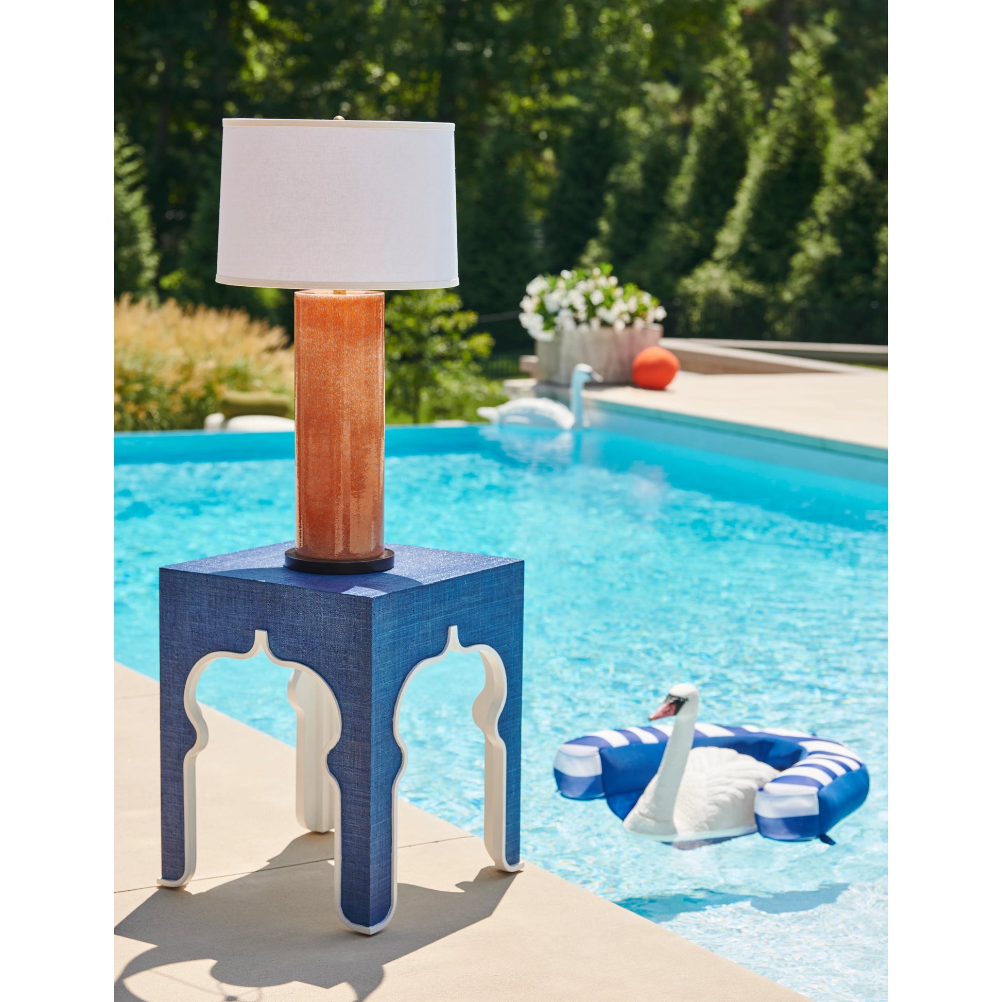 Anderson Lamp by Chelsea House in orange glaze, dark brown cherry. Made from ceramic, porcelain in a modern style.