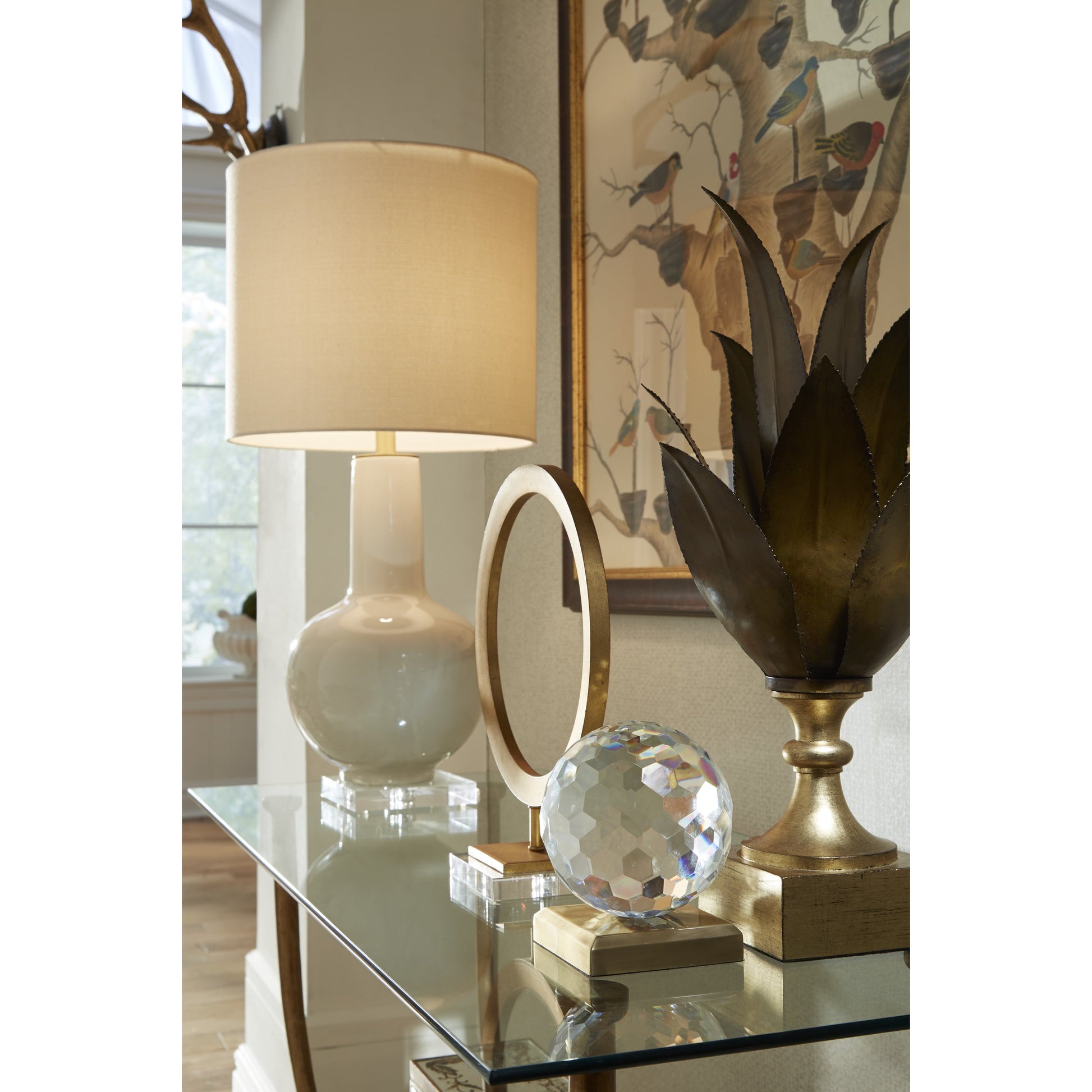 Astor Vase Lamp by Chelsea House in cream glaze, clear. Made from ceramic, porcelain in a modern style.