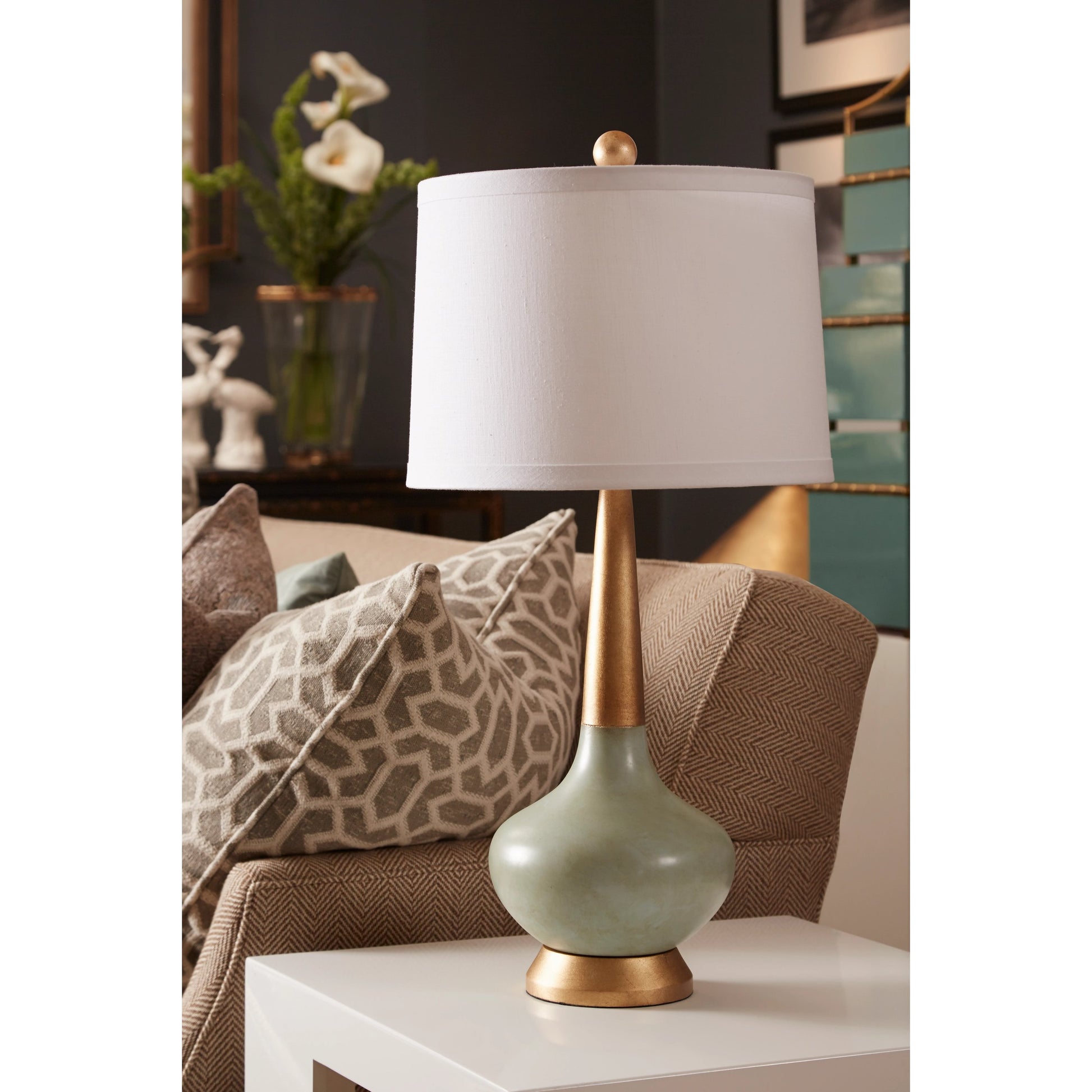 Eden Porcelain Lamp by Chelsea House in celadon, gold. Made from unique in a modern style.