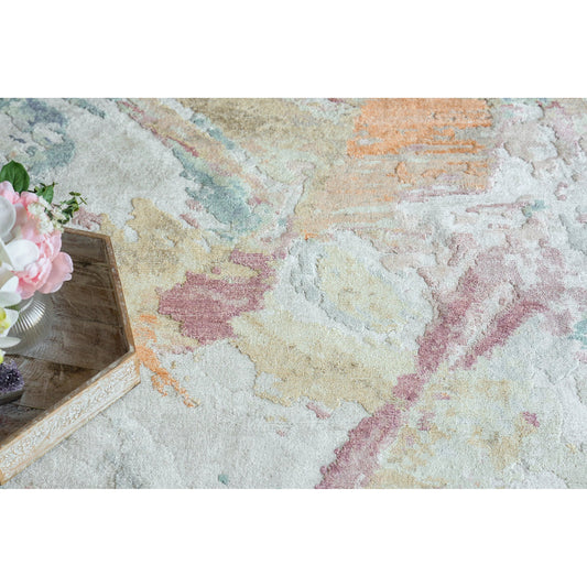 Floor Art 6880 Rug by Exquisite Rugs in silver, blush. Made from bamboo silk in a unique style.