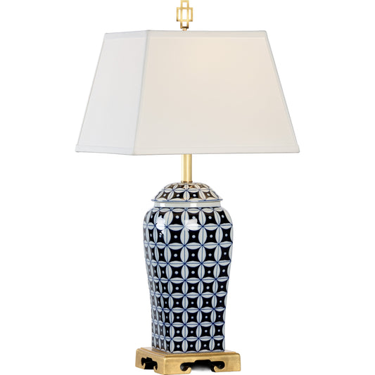 Cain Porcelain Lamp by Chelsea House in blue, white glaze, antique gold leaf. Made from ceramic, porcelain in a traditional style.