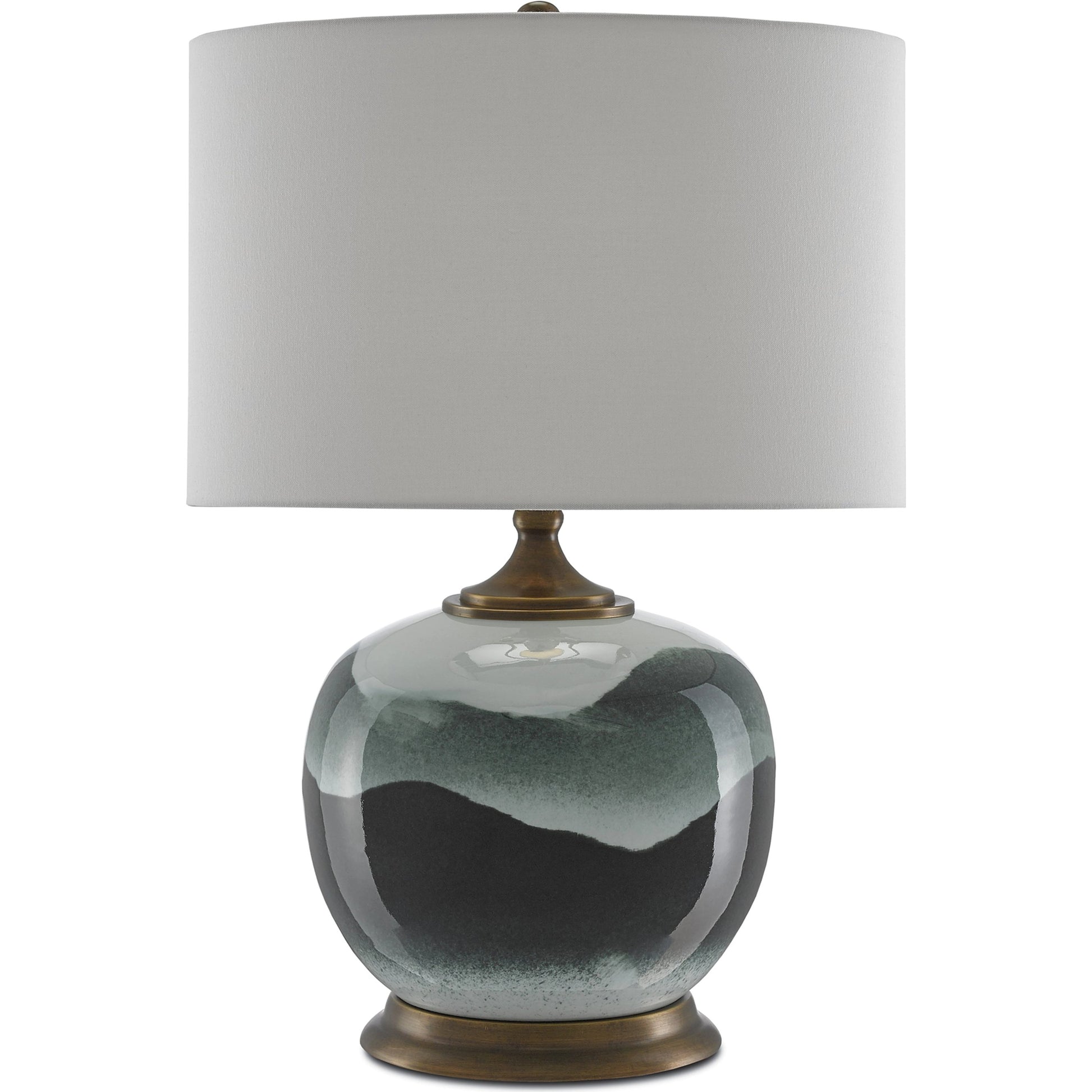 Boreal Table Lamp by Currey and Company in white, green, antique brass. Made from porcelain, metal in a modern style.