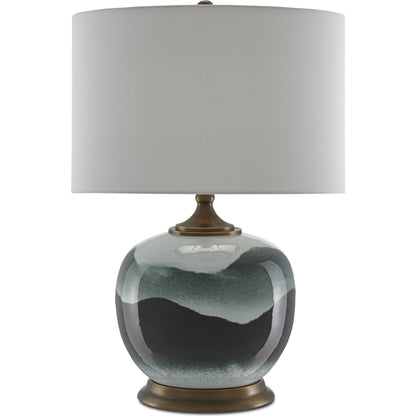 Boreal Table Lamp by Currey and Company in white, green, antique brass. Made from porcelain, metal in a modern style.