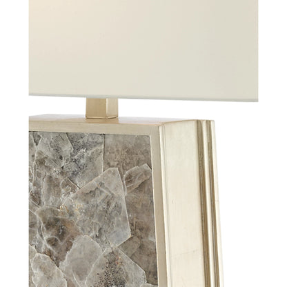 Calloway Table Lamp by Currey and Company in light mica, silver leaf. Made from mica, wood in a modern style.