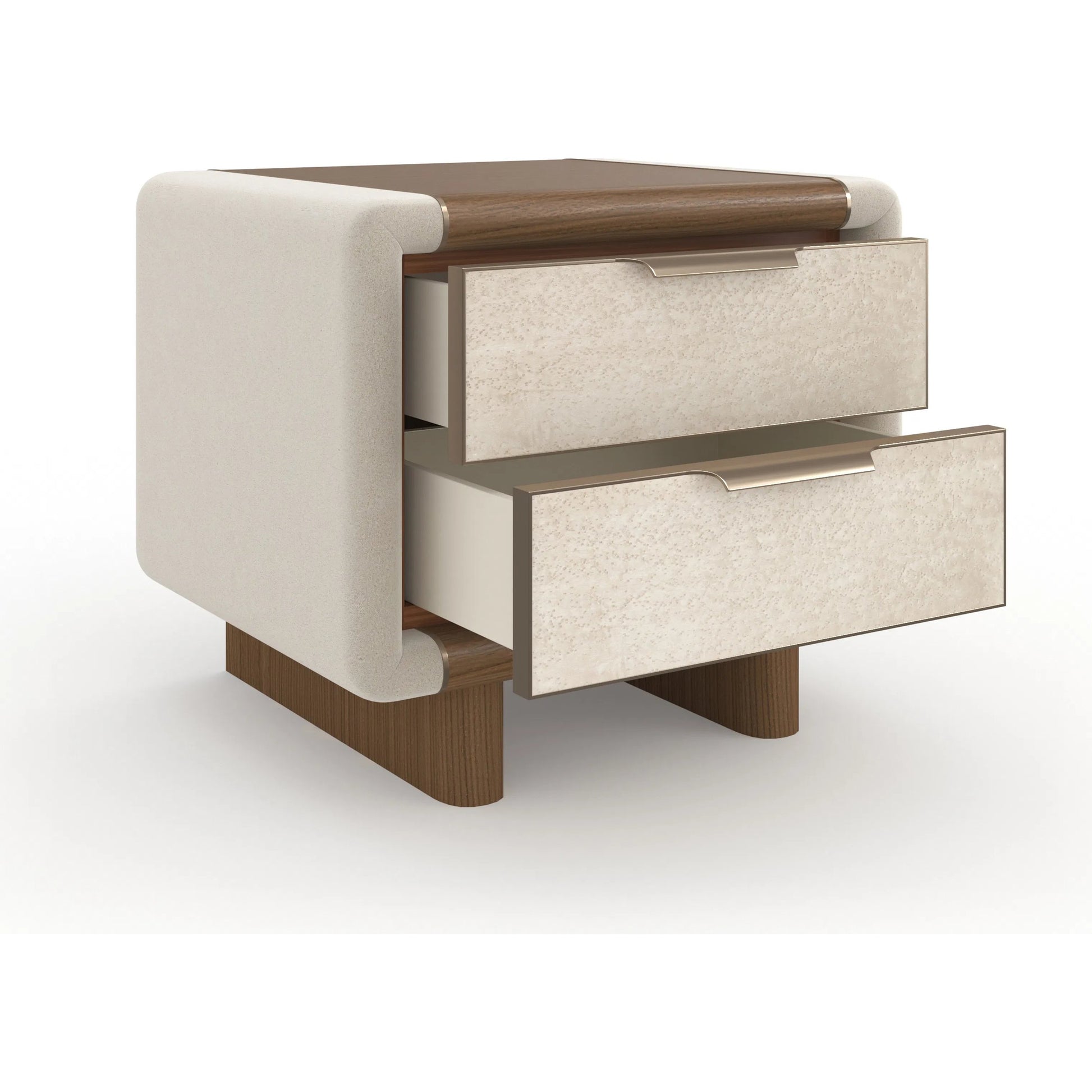 Botero Small Nightstand by Caracole in retro walnut. Made from unique in a transitional style.