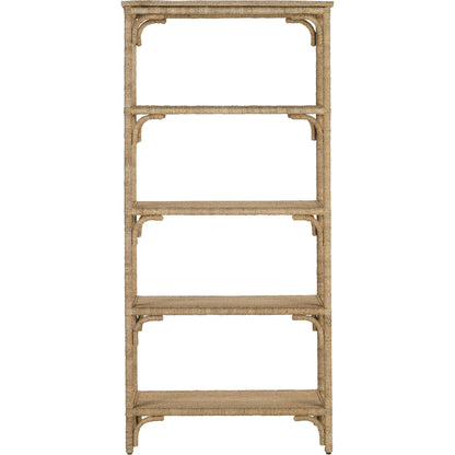 Olisa Etagere by Currey and Company in natural abaca rope, washed wood. Made from abaca rope, metal, engineered wood, rattan in a eclectic & global style.