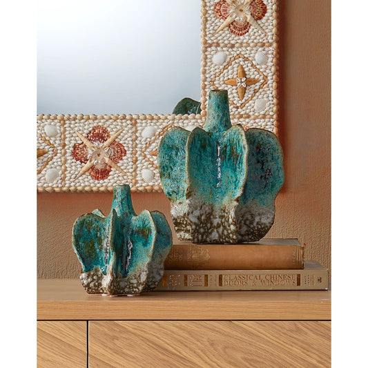 Urbano Vase Set by Currey and Company in turquoise, brown. Made from porcelain in a unique style.