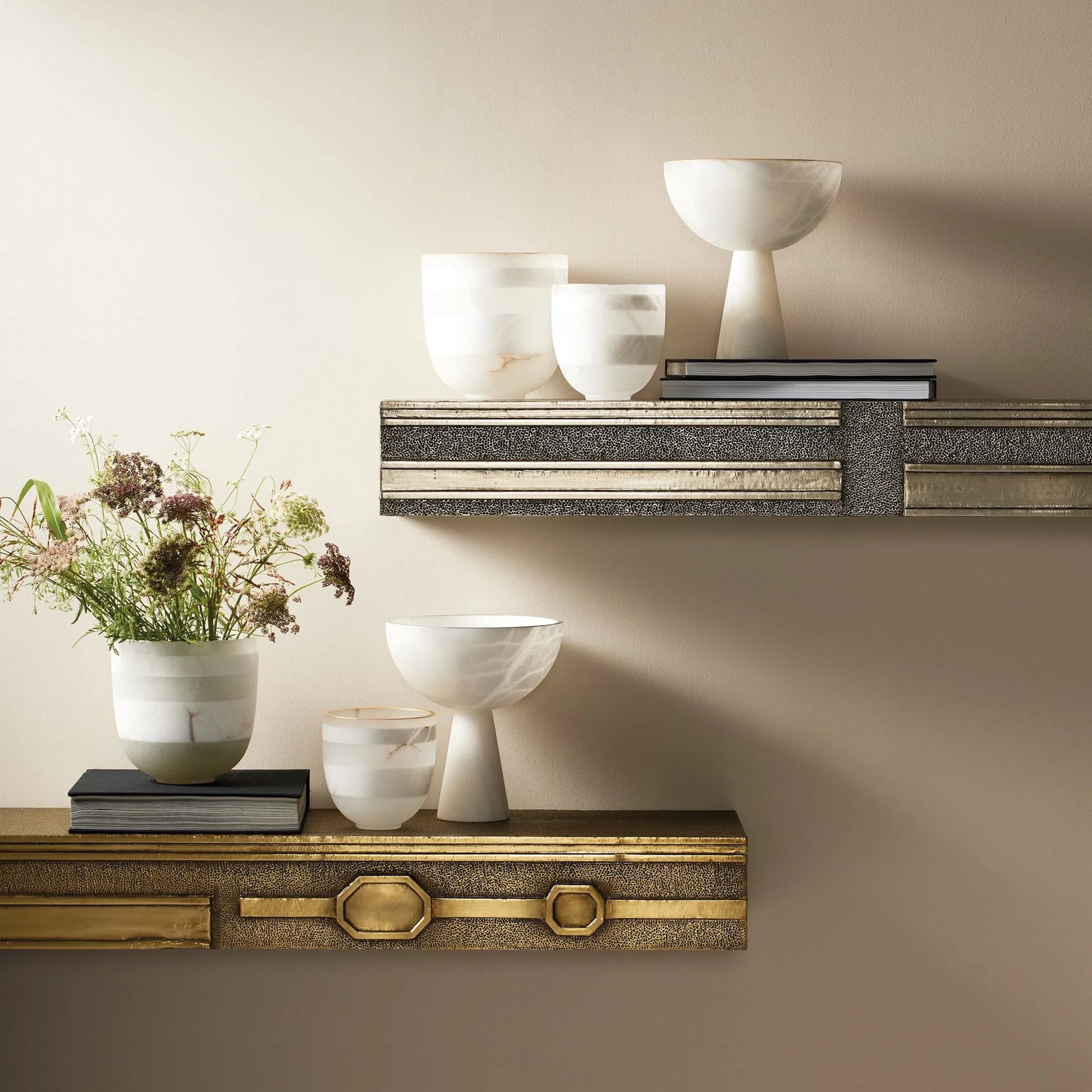 Abstract Block Right Cabinet by Global Views in silver. Made from mango, mdf in a modern style.