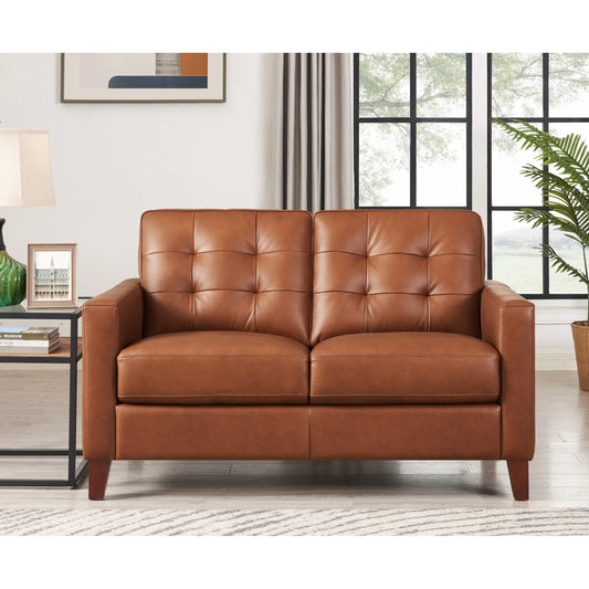 Aiden 2-Seat Leather Sofa by Hydeline in nutmeg brown. Made from leather, pu leather, solid hardwood kiln dried in a unique style.