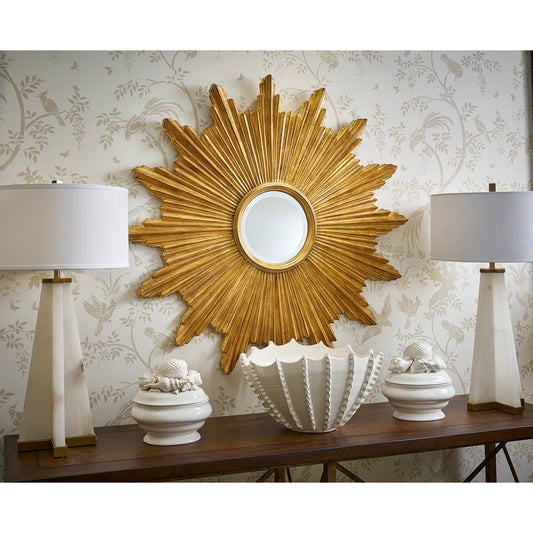 Alabaster Pyramid Lamp by Chelsea House in natural white, antique brass. Made from stone in a transitional style.