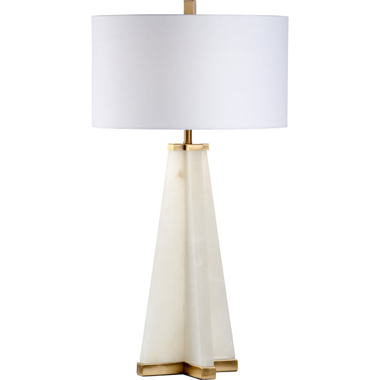Alabaster Pyramid Lamp by Chelsea House in natural white, antique brass. Made from stone in a transitional style.