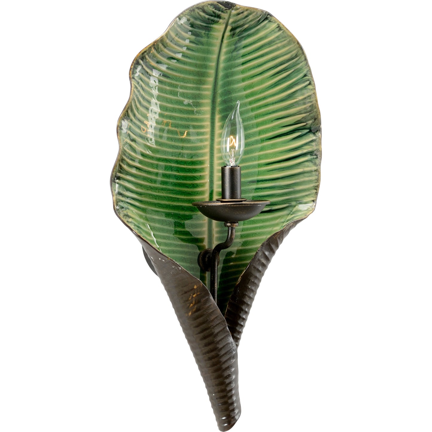 001 SR-383508 | Primary Silo | Palm Leaf Sconce by Chelsea House in dark green, brown glaze. Made from ceramic porcelain in a coastal style.