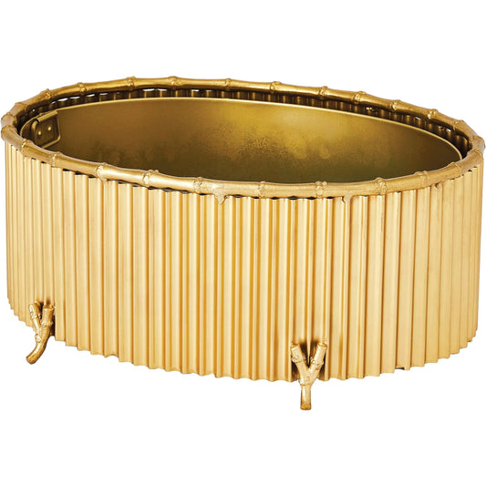 Corrugated Bamboo Cachepot Rug by Global Views in brass. Made from brass in a transitional style.
